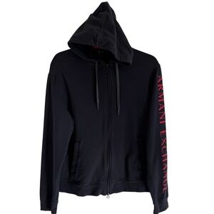 Armani Exchange Zip Hoodie Small Black Logo Sleeve Full Zip Streetwear